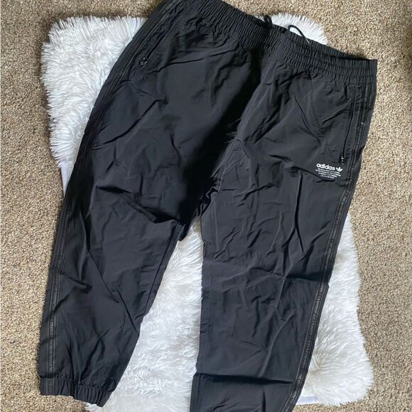 adidas Pants - Adidas The Brand With The 3 Stripes Black Windbreaker Track Swish Pants Size XL